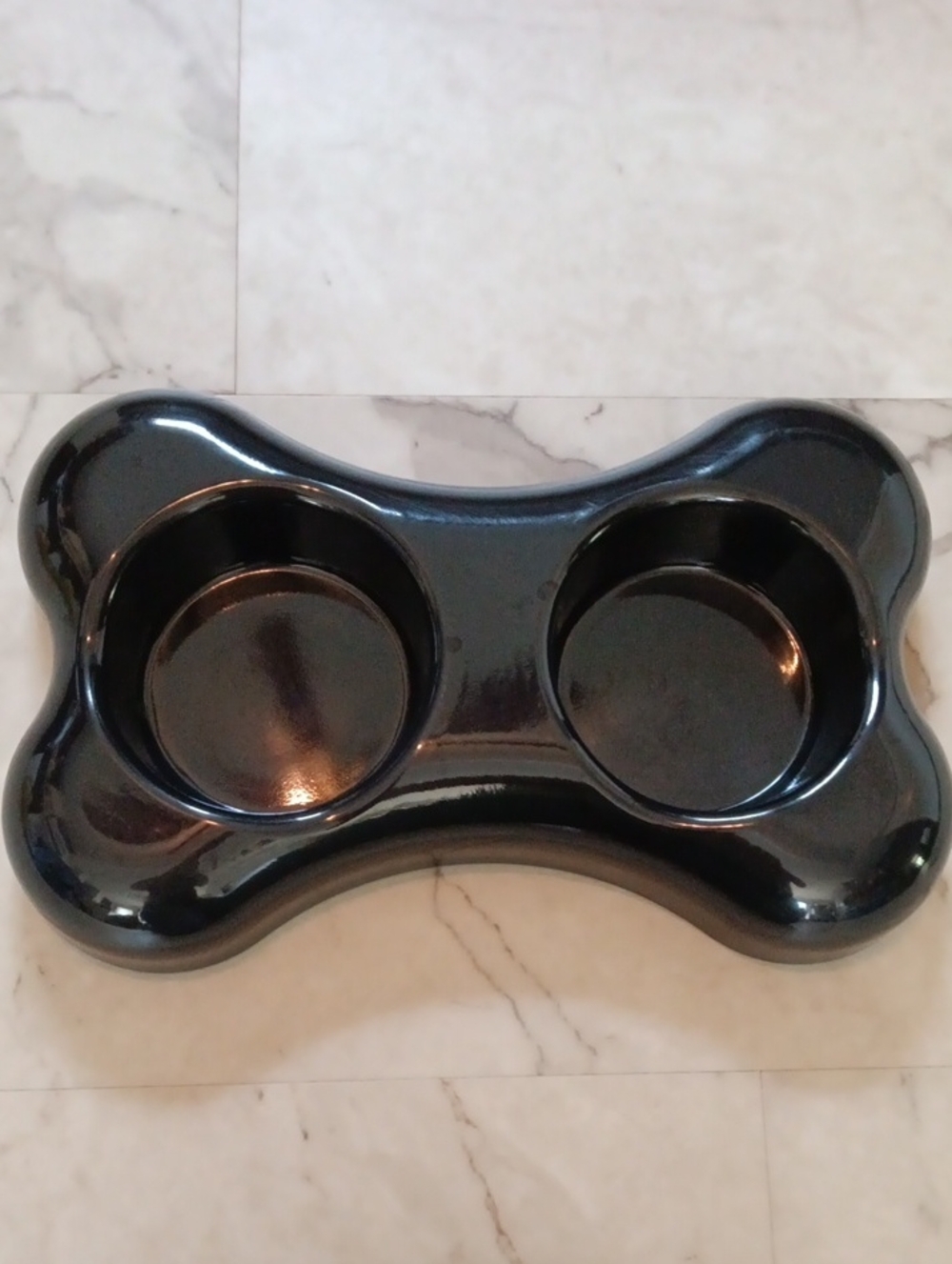 Black Bone-Shaped Dual Dog Bowl - Durable Pet Feeding Station